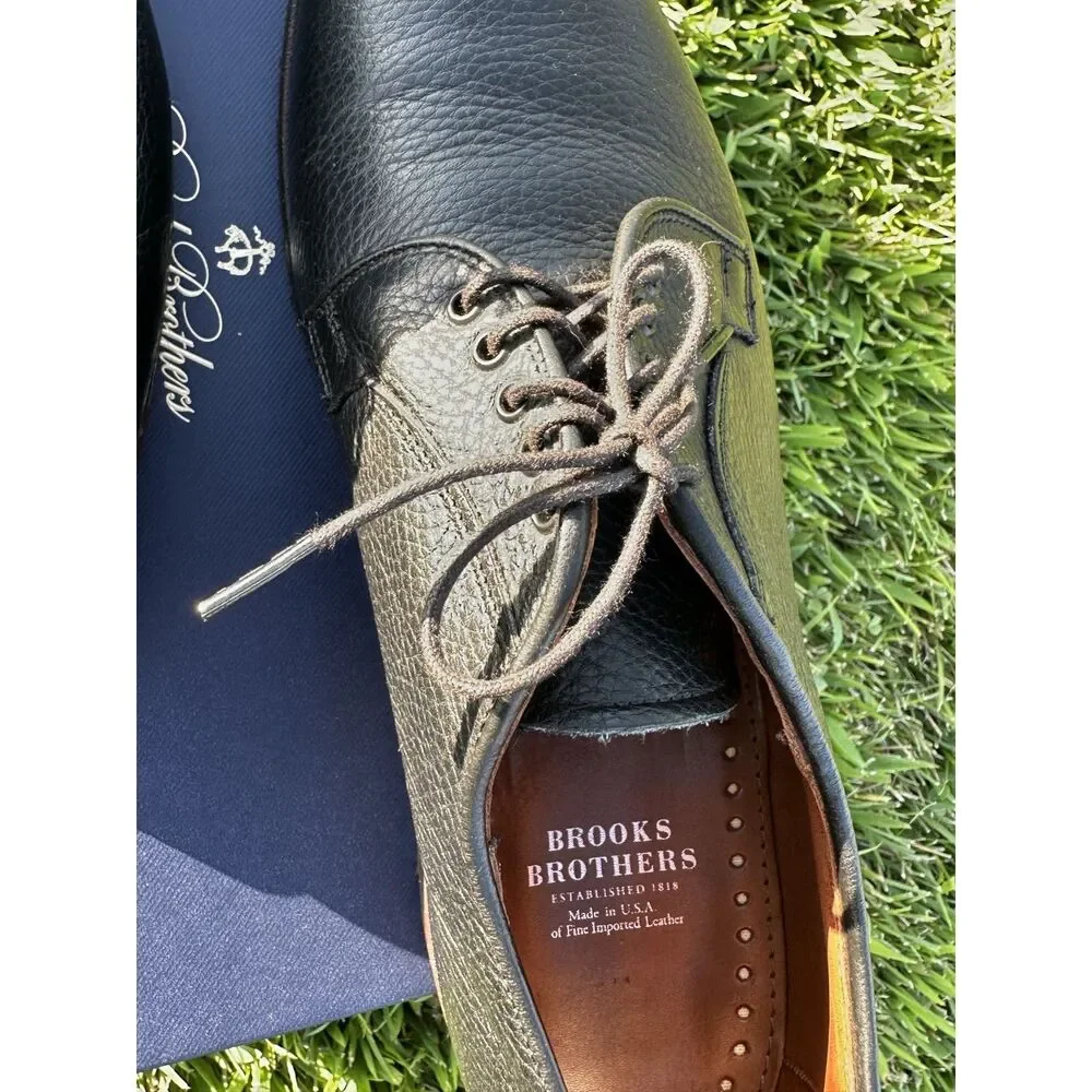 Brooks Brothers Men’s 11 E Black Pebble Leather Derby Shoes Made in USA Lug Sole